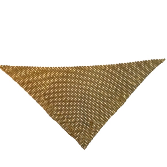 VINTAGE LARGE MESH SCARF NECKLACE TRIANGLE BRONZE GOLD TONE METAL STATEMENT - Picture 6 of 14
